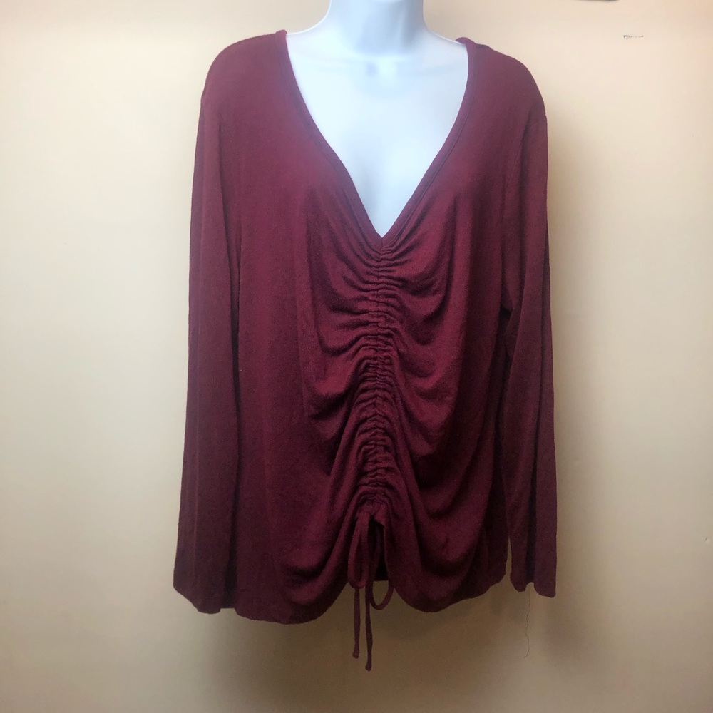 A New Day Maroon Drawstring Ruched Sweater Size XL